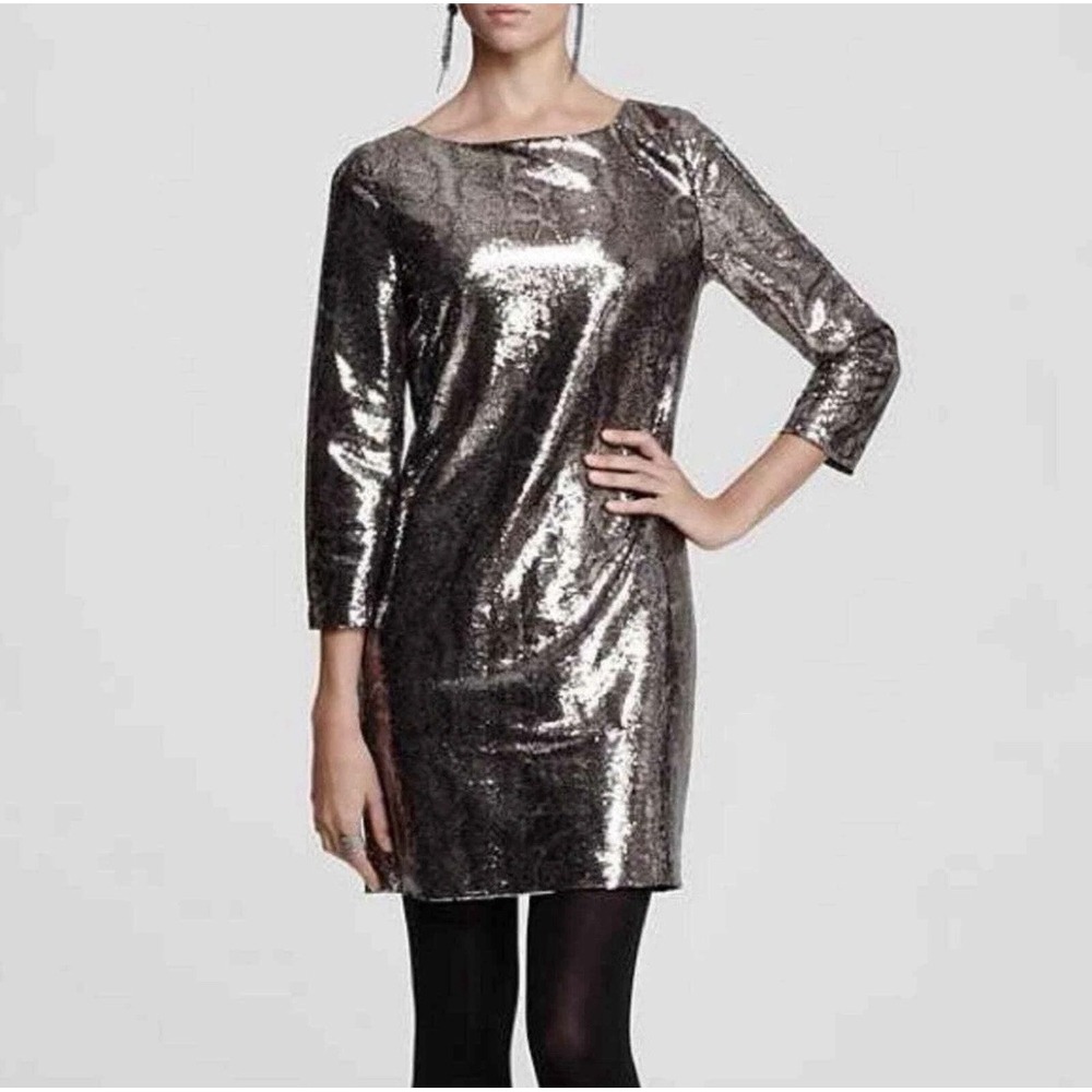 T Tahari Women's 10 Ezra Python Sequin Sheath‎ Shift Dress Animal NWT $198MSRP
